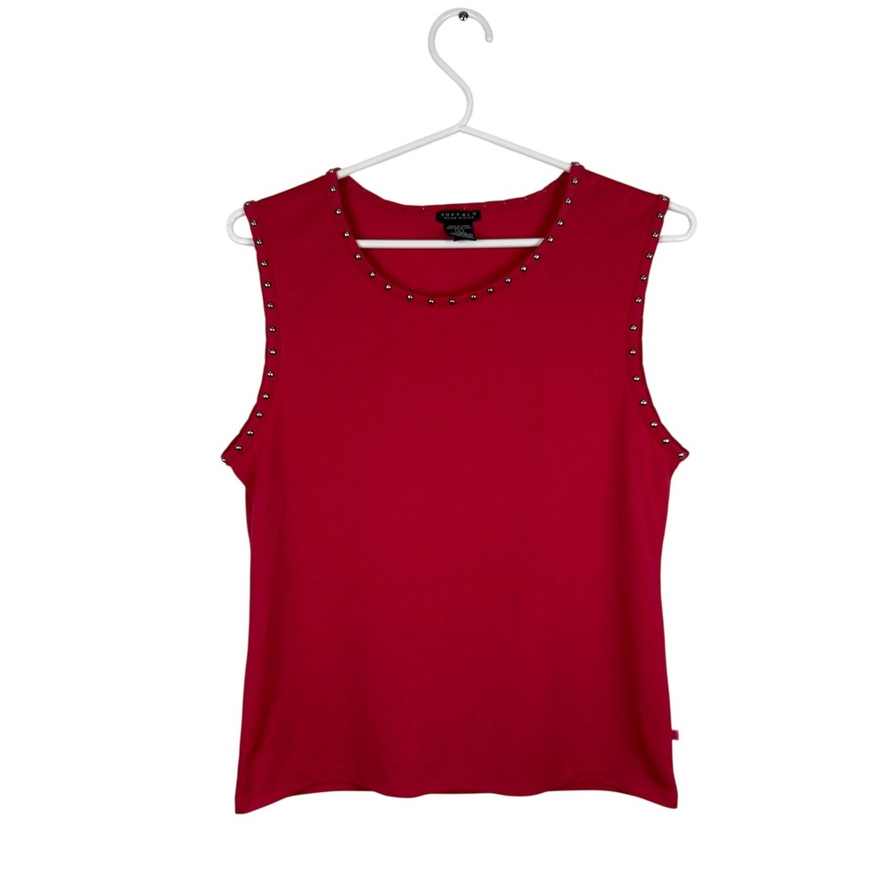 Buffalo David Bitton Pink Studded Sleeveless Scoop Neck Top Magenta Large